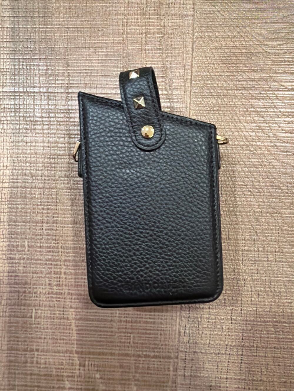 Bandolier Black Pebbled Leather Crossbody Phone Pouch. New without tags